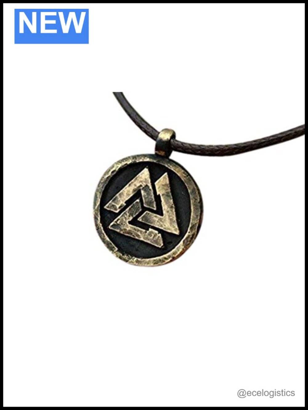 Solid Brass Valknut Viking Pendant Necklace Adjustable String Odin Amulet